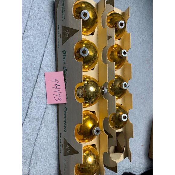 Vintage Newcrest Gold Glass Christmas Tree Ornaments Set of 9 2-Inch Deluxe Qual - Picture 8 of 8